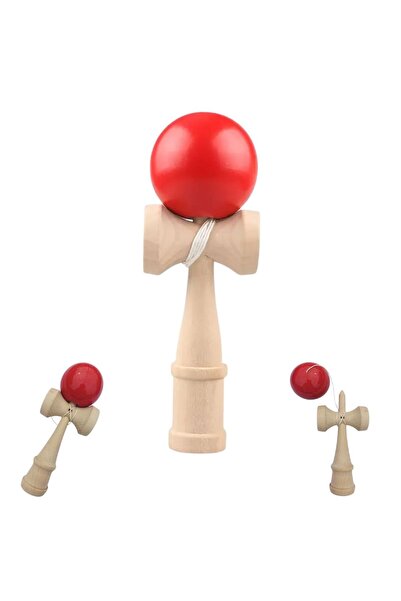 NextFarma Kendama profesionala din lemn, Bila rosie lucioasa, culoare Rosu, N...