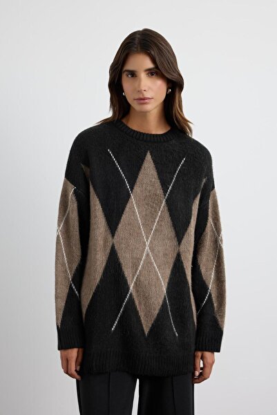 KADRİYE BAŞTÜRK Baklava Patterned Knitwear Sweater Black