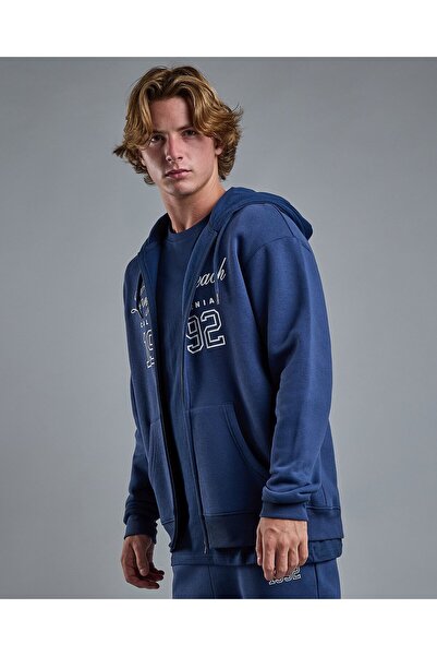 R&B Typography Print Hooded Jacket with Zipper Closure