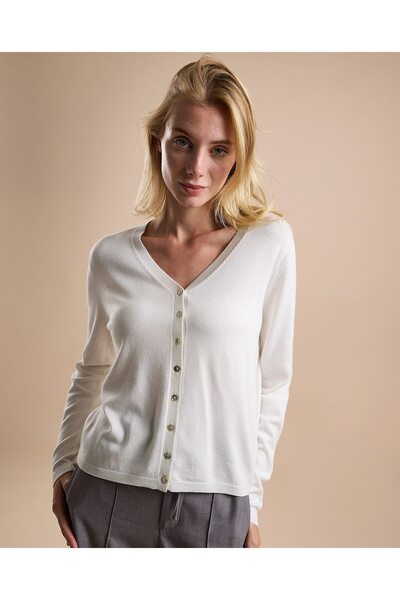 R&B كارديجان سادة برقبة على شكل حرف V وأزرار للإغلاق