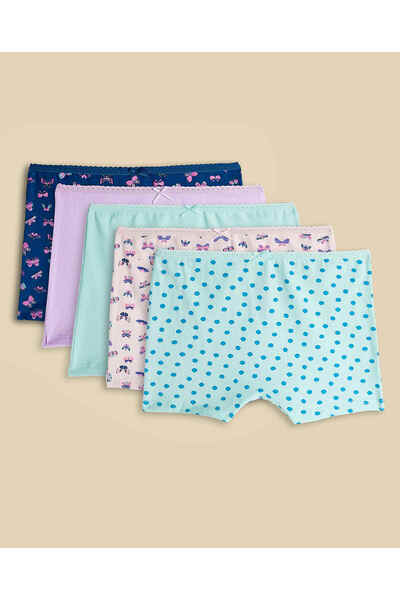 R&B Blue Women's 5 Pack Printed Boxer Briefs