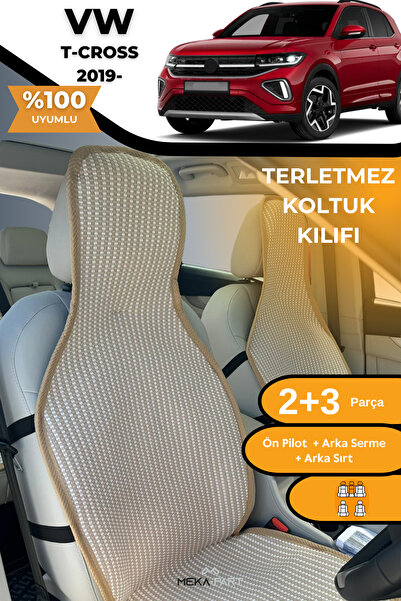 TREND Anti-Sweat Car Seat Protector Cover 100% Cotton 5-Piece Full Set Cream Vw T-Cross