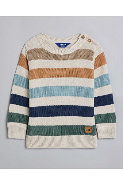 R&B Striped Sweater with Crew Neck and Long Sleeves