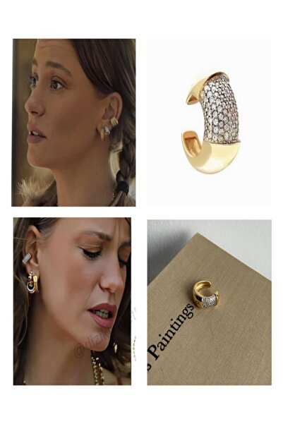 AychaAksesuar çelik vip bombeli zirkon taşlı serenay sarıkaya geçirmeli taşlı kıkırdak küpe