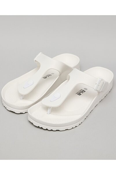R&B White Women's Textured T-Strap Flip-Flops