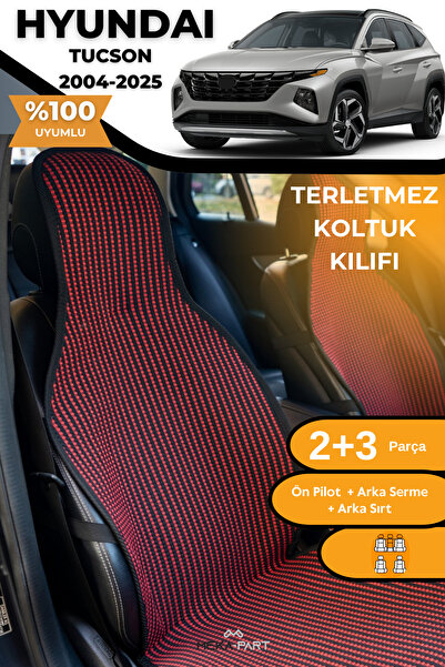 TREND غطاء حماية لمقعد السيارة مضاد للتعرق، 100% قطن، طقم كامل من 5 قطع، أحمر وأسود، لهيونداي توسان