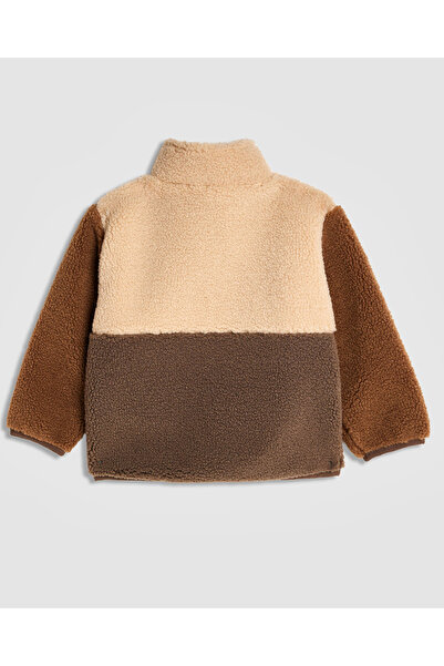 R&B Color Block Plush Jacket with High Neck and Long Sleeves