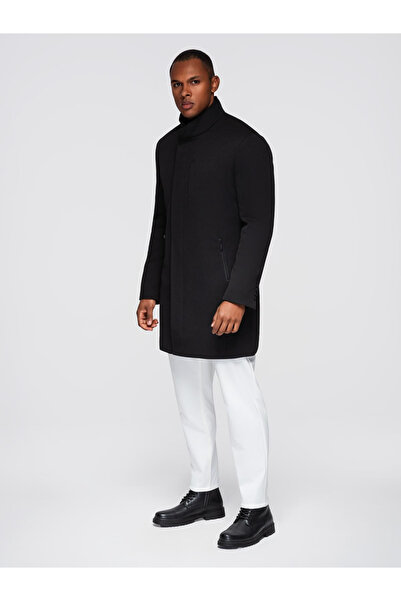 OMBRE Pánský kabát s vysokým límcem - černý V1 OM-COWC-0136