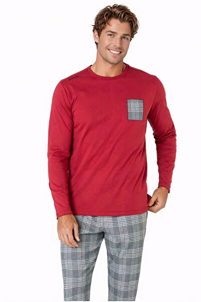 Pierre Cardin Men's Long Sleeve Square Patterned Pajama Set