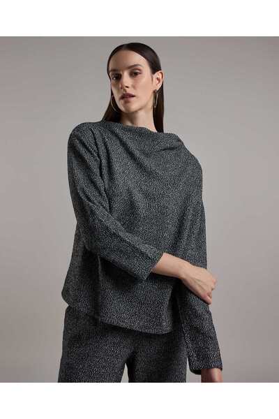 R&B Textured Top with Cowl Neck and Long Sleeves