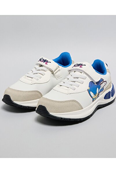 R&B White Boy's Sonic Print Velcro Sneakers