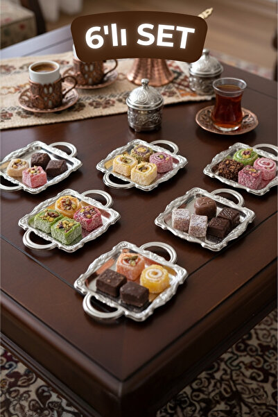 TR Turan Collection TOSKANA Kulplu Minimal Kahve Yanı Kare Sunumluk Gümüş 6 l...