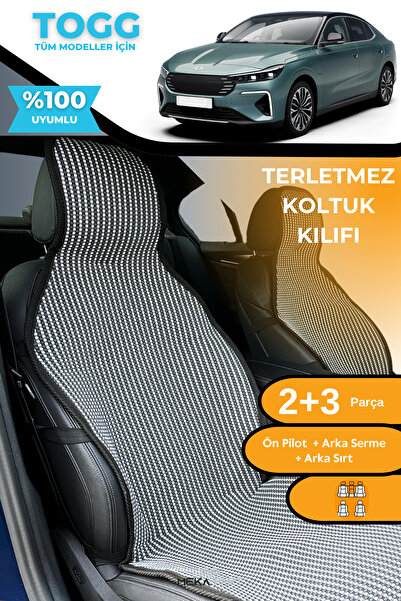 TREND Anti-Sweat Car Seat Protector Cover 100% Cotton 5-Piece Full Set Smoked White Togg T10F