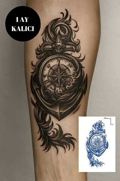 TAKIŞTIR Pusula Figürlü 12 Saat Sonra Kararan Geçici Orta Dövme Tattoo