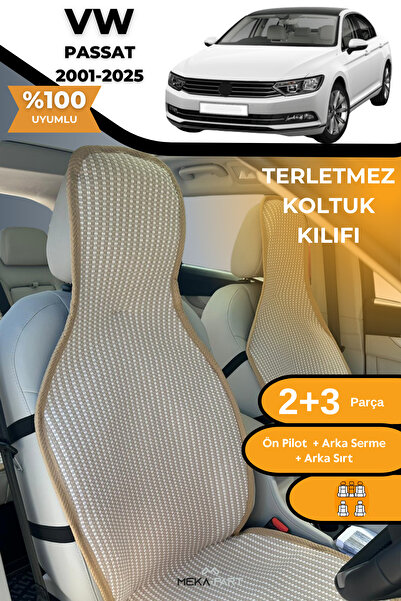 TREND Anti-Sweat Car Seat Protector Cover 100% Cotton 5-Piece Full Set Cream Vw Passat