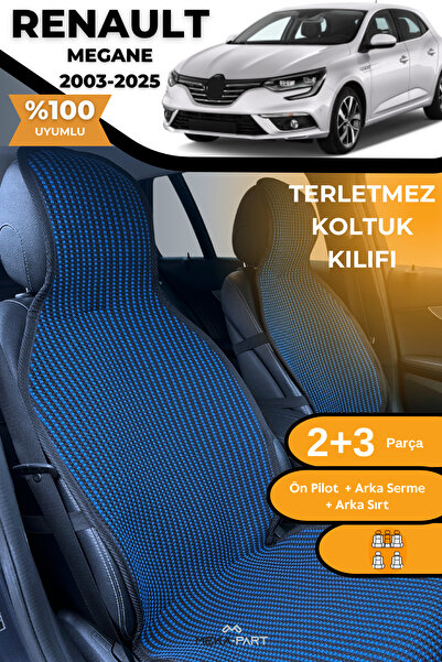 TREND Anti-Sweat Car Seat Protector Cover 100% Cotton 5-Piece Full Set Blue Black Renault Megane
