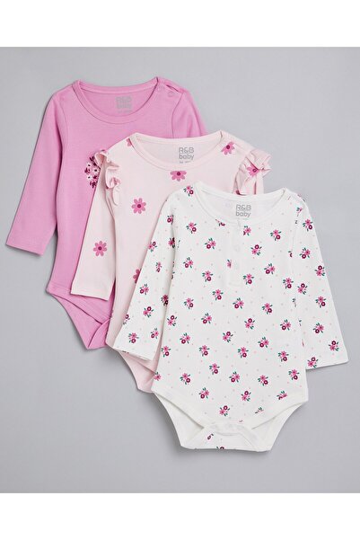 R&B 3 Pack Printed Bodysuits with Long Sleeves