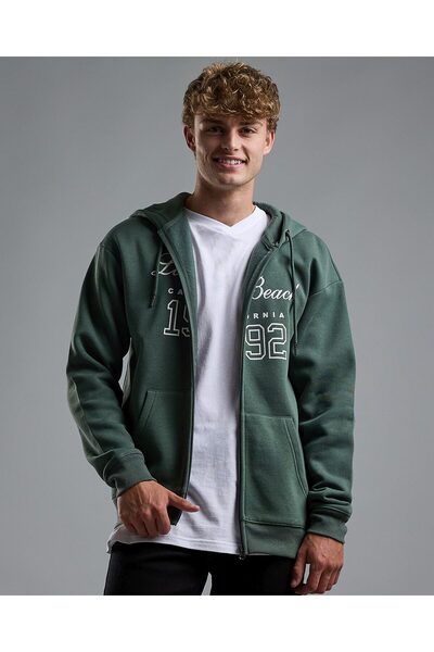 R&B Typography Print Hooded Jacket with Zipper Closure