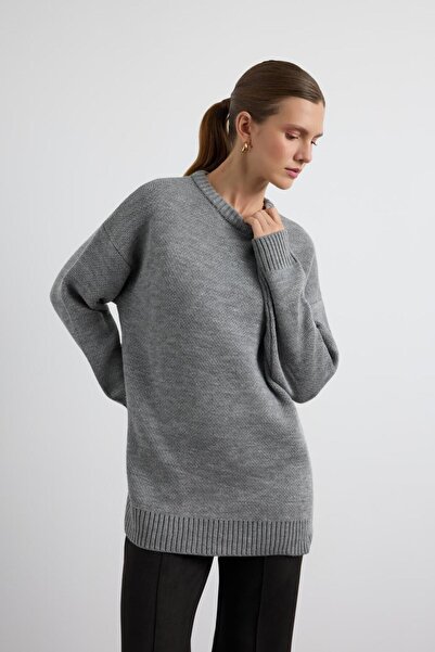 KADRİYE BAŞTÜRK Crew Neck Basic Knitwear Sweater Anthracite