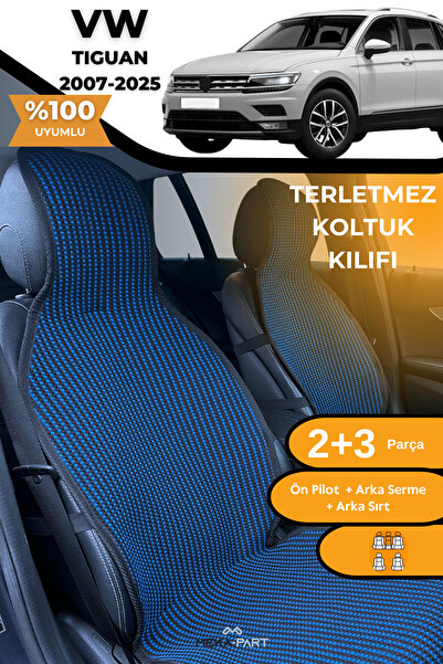 TREND Anti-Sweat Car Seat Protector Cover 100% Cotton 5-Piece Full Set Blue Black Vw Tiguan
