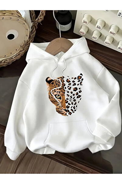 AEMİ Φούτερ με κουκούλα Unisex με στάμπα λεοπάρ, 100% βαμβάκι