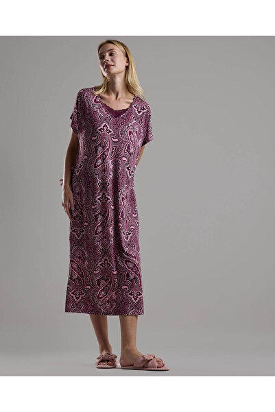 R&B قميص نوم منقوش بأكمام قصيرة