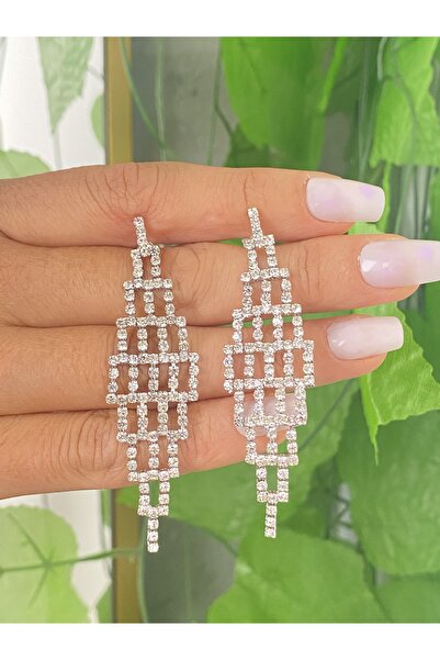 Jewelliss Minimal Kristal Taşlı Desen Sallantılı Küpe Abiye Düğün Nişan Parti Küpe Kına