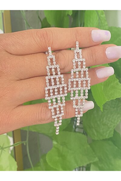 Jewelliss Minimal Kristal Taşlı Desen Sallantılı Küpe Abiye Düğün Nişan Parti Küpe Kına
