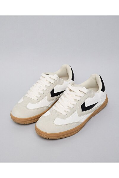 R&B White Women's Color Block Lace Up Sneakers