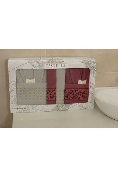YÜNTEKS Castella 8 Parça %100 Pamuk Kutulu Çeyizlik Aile Bornoz Seti | Bornoz...