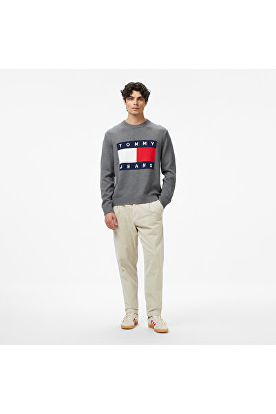 Tommy Hilfiger Tommy Jeans Regular Melange Flag Erkek Gri Kazak