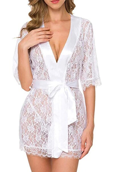 Margoun Women Kimono Robe Floral Lace Babydoll Lingerie Sheer Mesh Nightgown W396