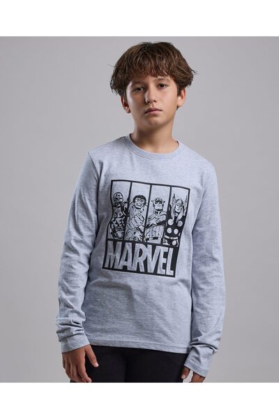 R&B Grey Melange Boy Marvel Print Pyjama Set