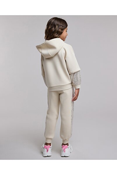 R&B Beige Girl's Sequined Hooded Clothing Set