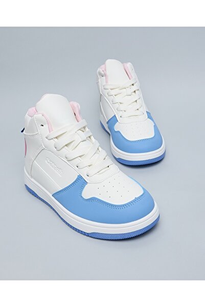 R&B Stitch Printed Lace Up High Top Sneakers