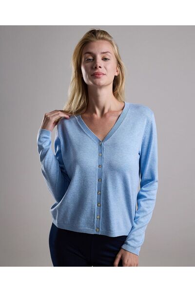 R&B كارديجان سادة برقبة على شكل حرف V وأزرار للإغلاق