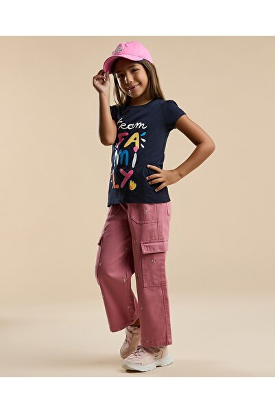 R&B بنطلون كارغو مطرز بأزرار للإغلاق