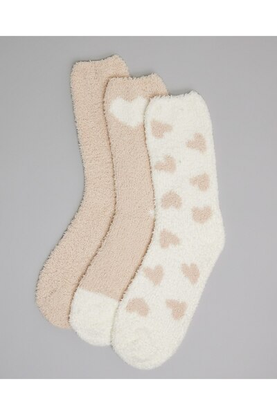 R&B Beige Women's 3 Pack Printed Winter Socks