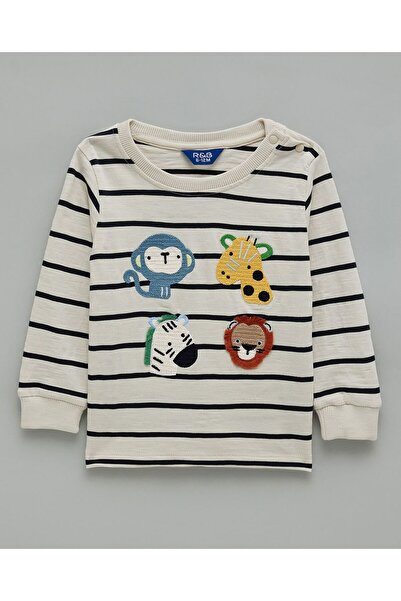 R&B Appliqued T-Shirt with Crew Neck and Long Sleeves