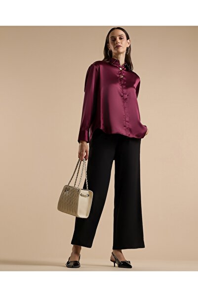 R&B Solid Shirt with Classic Collar and Long Sleeves