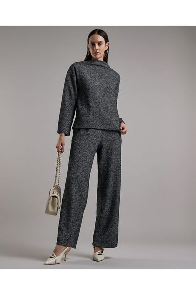 R&B Textured Top with Cowl Neck and Long Sleeves