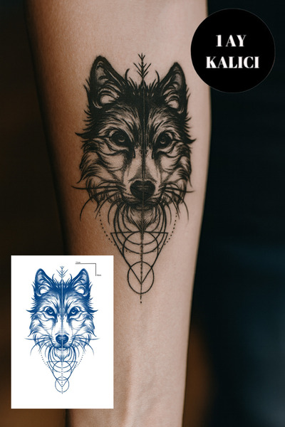 TAKIŞTIR Kurt Figürlü 12 Saat Sonra Kararan Geçici Orta Dövme Tattoo