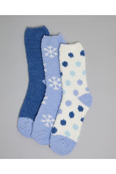 R&B Blue Women's 3 Pack Printed Winter Socks