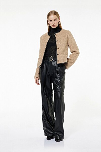 Koton Kadın Yüksek Bel Cep Detaylı Palazzo Suni Deri Pantolon 6WAK40167UW