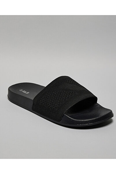 R&B Black Men's Black Men's's Textured Slides