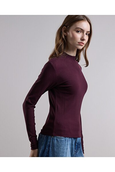 R&B Ribbed Top with High Neck and Long Sleeves
