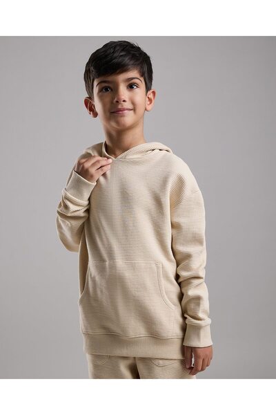 R&B هودي سادة للأولاد باللون البيج بأكمام طويلة