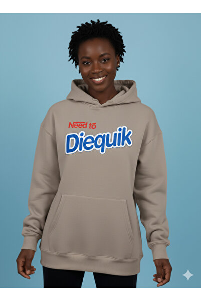 By Caspita Fashion Lenithra Need to Diequik Back Printed Unisex Oversize Beige Hoodie
