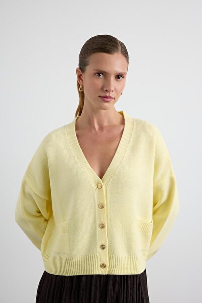 KADRİYE BAŞTÜRK Gold Buttoned Knitwear Cardigan Yellow