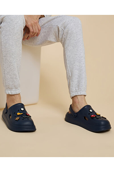 R&B Navy Blue Men's Charm Detail Slingback Clogs